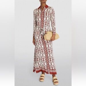 Alice + Olivia Chassidy Art Printed Long Sleeve Maxi Shirt Dress Red Size XS
